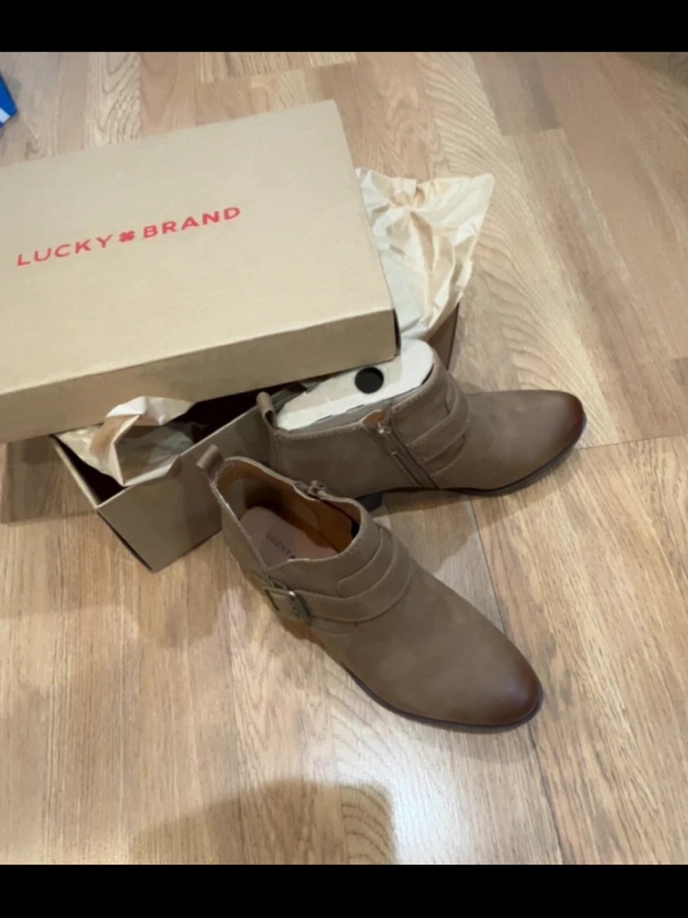 Brand New!! Lucky Brand Taupe/Brown Ankle Booties with Side Zip NIB